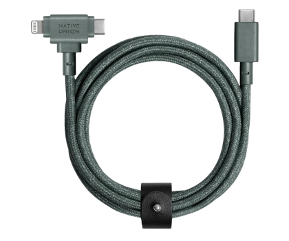 Kabel NATIVE UNION Belt Cable Duo USB-C – Lightning/USB-C 1,5m slate green NAUNBELTCCLGRNNP